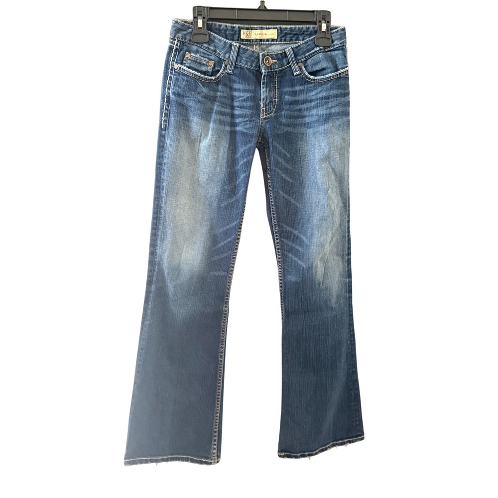 BKE Sabrina Bootcut Jeans Womens 28 Tall Medium Wash Low Rise Denim Buckle